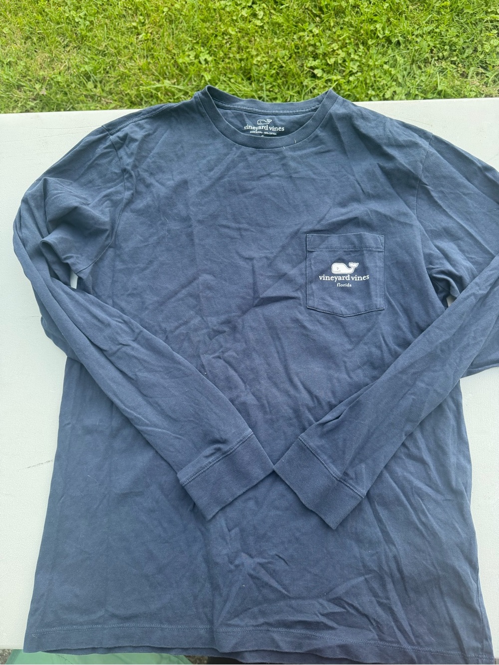 Vineyard Vines Navy Long Sleeve Pocket Tee with Whale Logo
